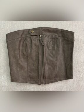 NWT Cider Brown Faux-Leather Lace up Zipper Corset